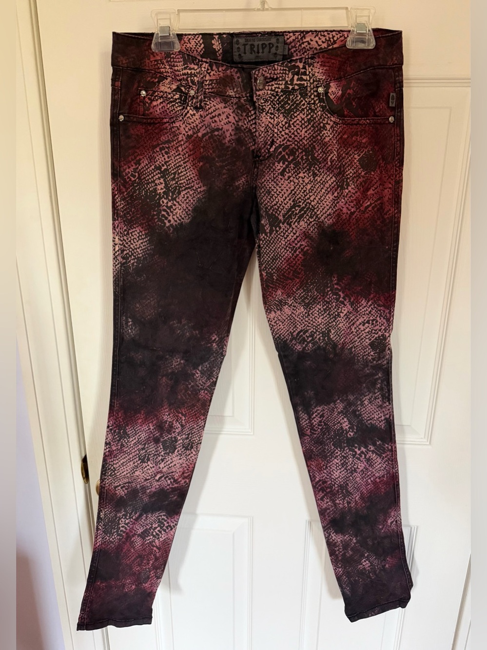 Tripp NYC Pink, Red and Black Snake-Print Skinny Jeans